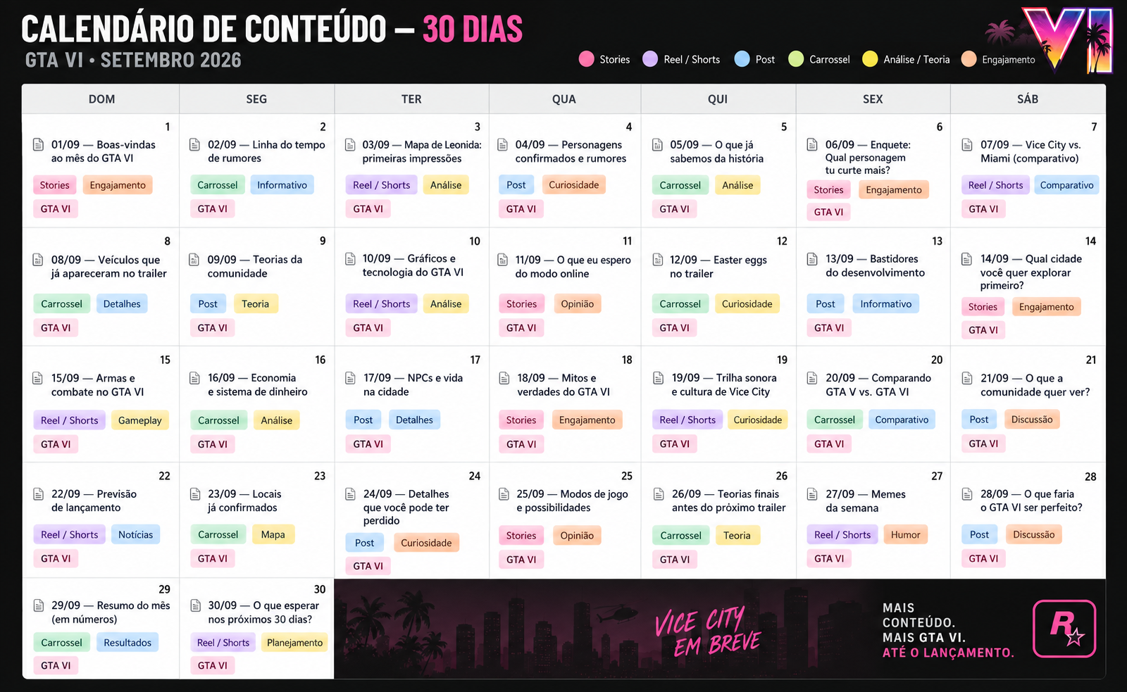 Captura real do Calendário de Conteúdo — 30 Dias.
